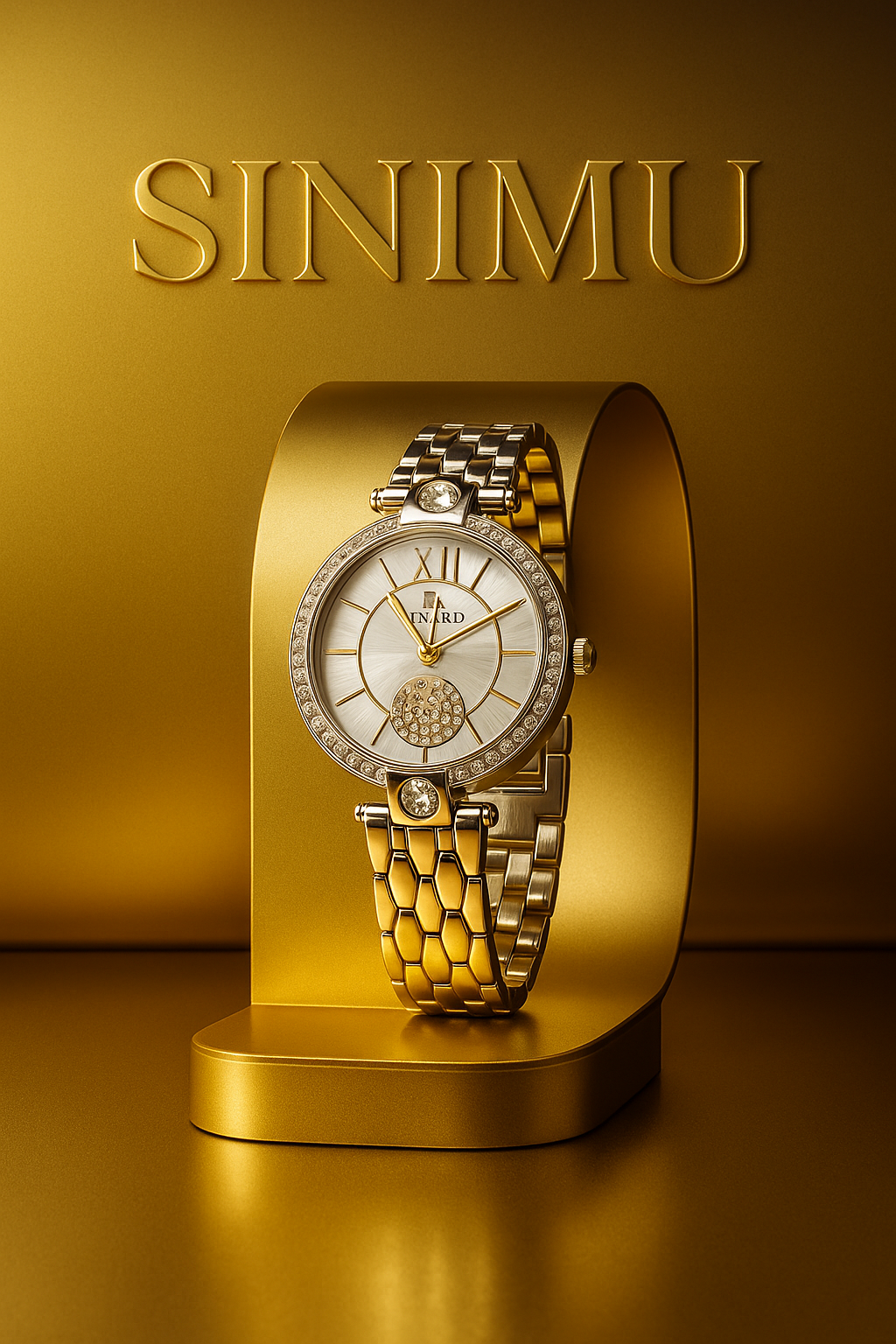 Sinimu Luxury Women's Watch with Crystal Accents - Elegant Gold & Silver Timepiece for Your Jewelry Collection