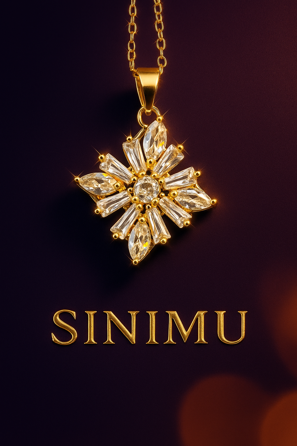 SINIMU Stellar Bloom Pendant Necklace with Gemstone Starburst