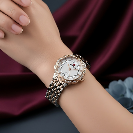 Sinimu Luxury Women's Watch with Crystal Accents - Elegant Brown and Sliver