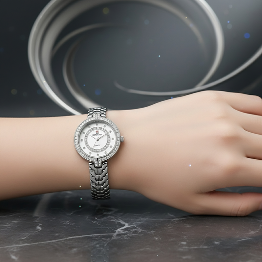 Sinimu Luxury Women's Watch with Crystal Accents - Elegant Sliver