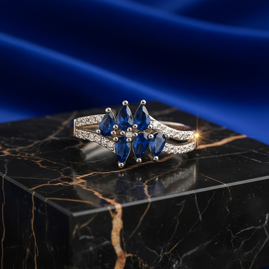 SINIMU – Scarlet Bloom Ring | Ornate Silver-Plated Ring Adjustable