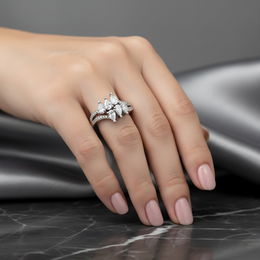 SINIMU – Scarlet Bloom Ring | Ornate Silver-Plated Ring WOMEN Adjustable