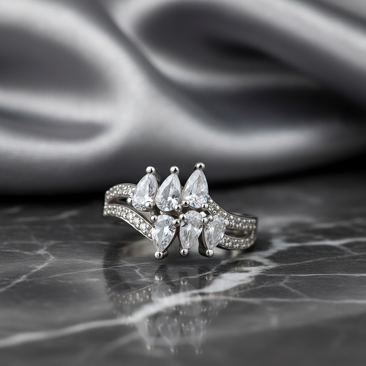 SINIMU – Scarlet Bloom Ring | Ornate Silver-Plated Ring WOMEN Adjustable