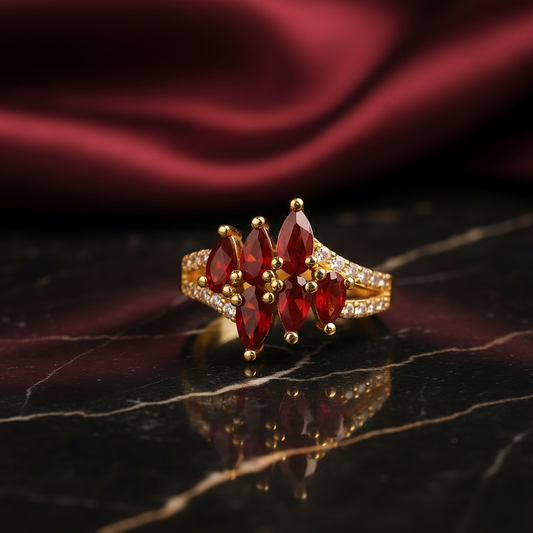 SINIMU – Scarlet Bloom Ring | Ornate Gold-Plated Ring WOMEN Adjustable