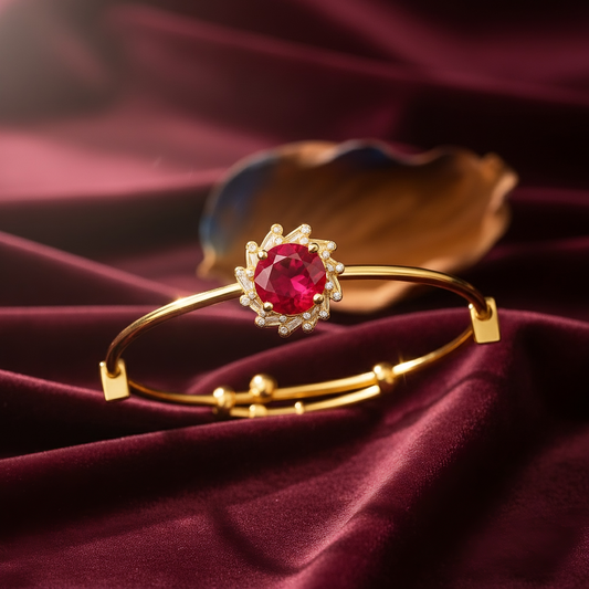 SINIMU Scarlet Bloom Bangle - Gold-Plated Floral Bangle Jewelry Elegance Adjustable