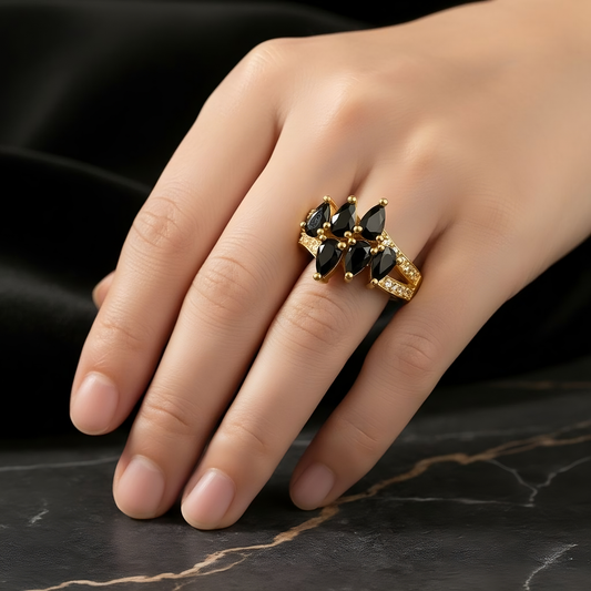 SINIMU – Scarlet Bloom Ring | Ornate Gold-Plated Ring Adjustable