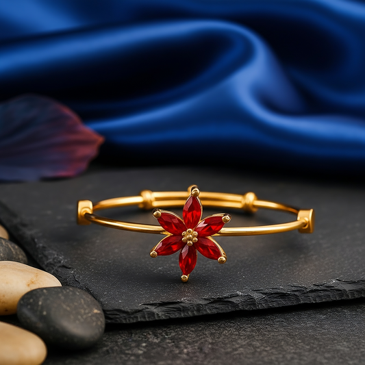 SINIMU Scarlet Bloom Bangle - Gold-Plated Floral Bangle Jewelry Elegance Adjustable