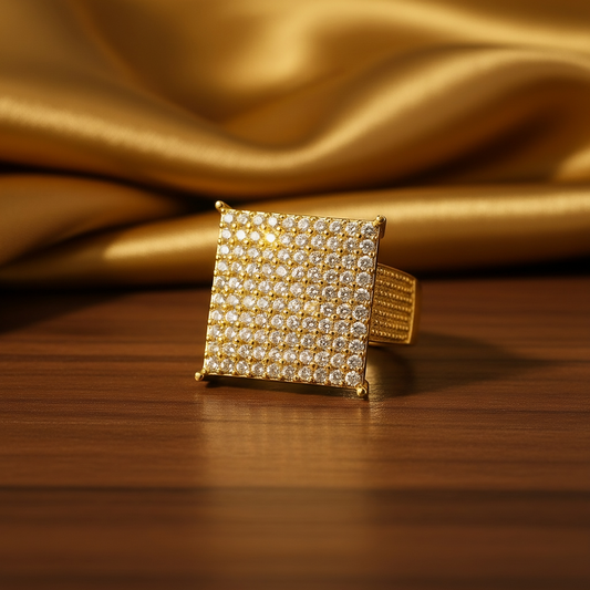 SINIMU – GOLD Grid Signet Ring | Pavé Square-Faced Adjustable