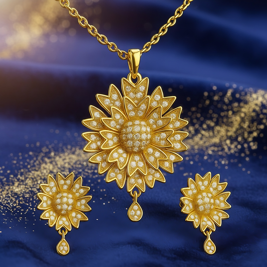 SINIMU – Lunaria Blossom Set with Gold-Plated Floral Design & Diamond Accents