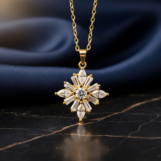 SINIMU Stellar Bloom Pendant Necklace with Gemstone Starburst
