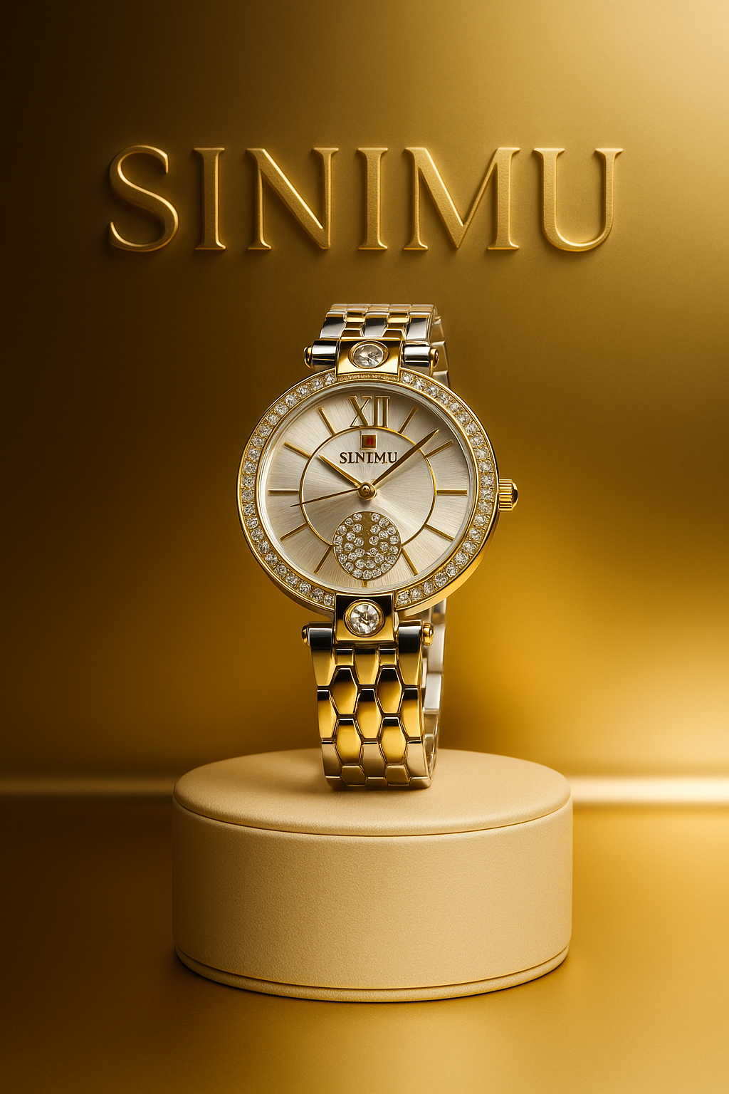 Sinimu Luxury Women's Watch with Crystal Accents - Elegant Gold & Silver Timepiece for Your Jewelry Collection