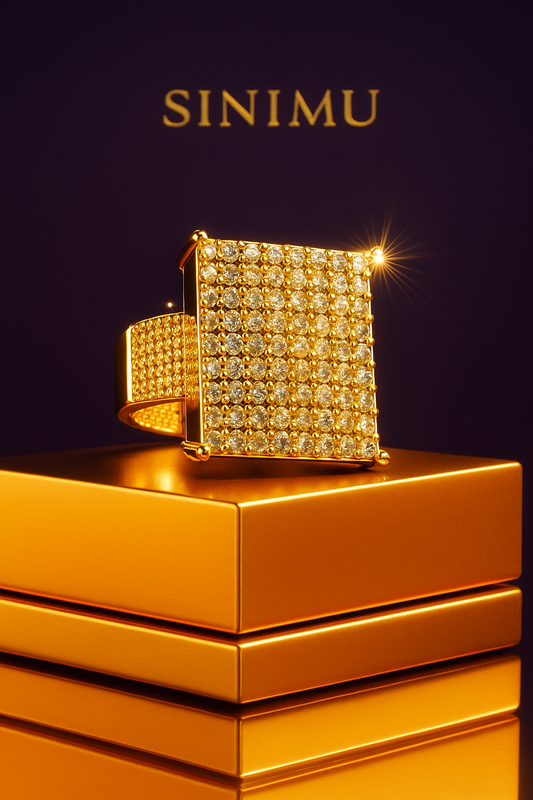 SINIMU – GOLD Grid Signet Ring | Pavé Square-Faced Adjustable