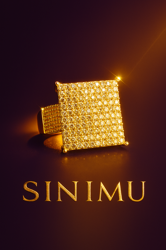 SINIMU – GOLD Grid Signet Ring | Pavé Square-Faced Adjustable