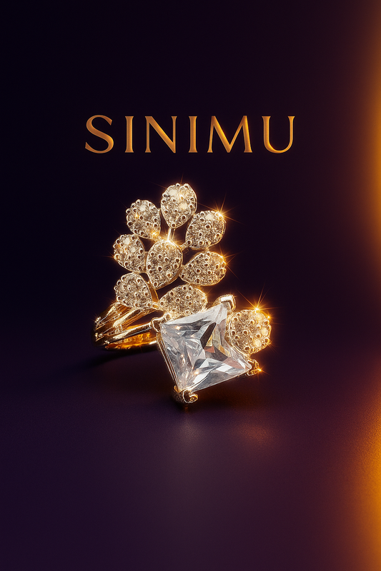 SINIMU – Regal Bloom Crest Ring | Square-Cut Adjustable