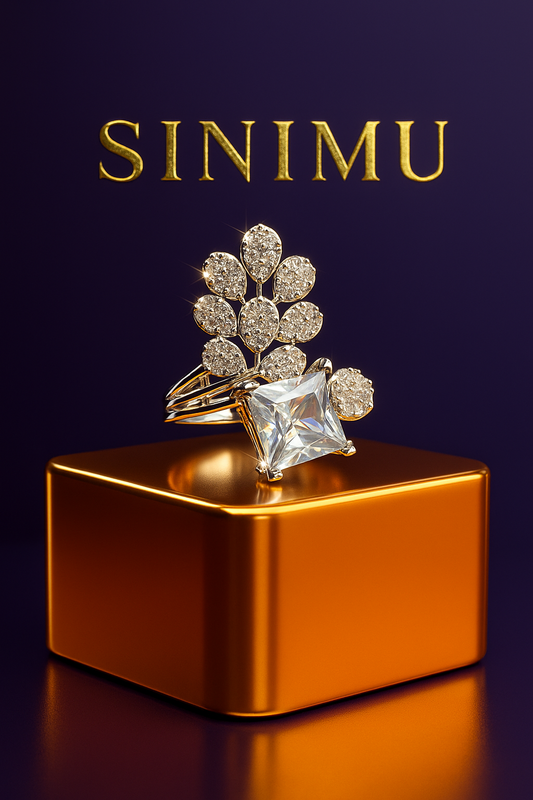 SINIMU – Regal Bloom Crest Ring | Square-Cut Adjustable