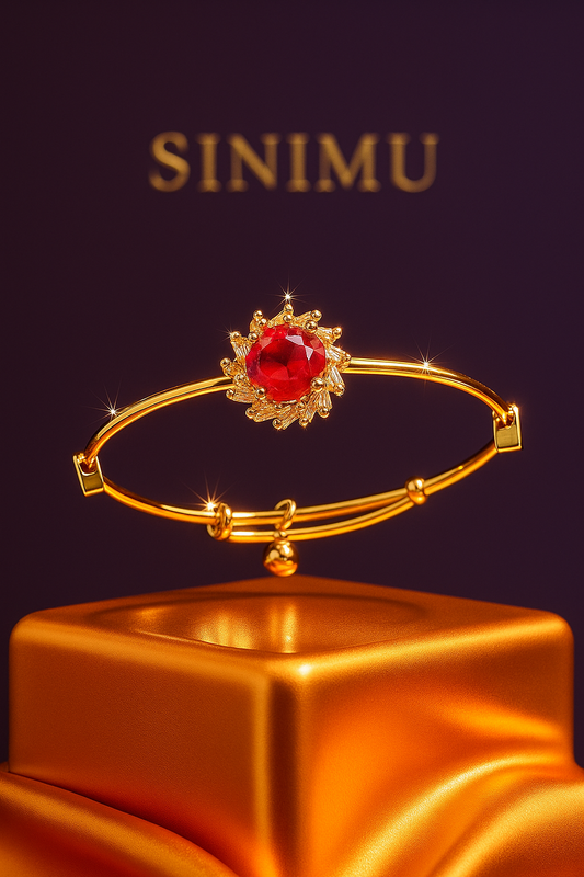 SINIMU Scarlet Bloom Bangle - Gold-Plated Floral Bangle Jewelry Elegance Adjustable