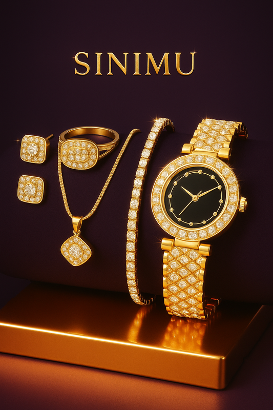 SINIMU Women's Fashion Watch Jewelry Set - 6pcs Elegant Accessory Collection Adjustable