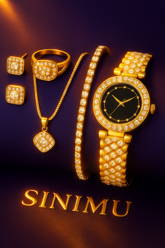 SINIMU Women's Fashion Watch Jewelry Set - 6pcs Elegant Accessory Collection Adjustable