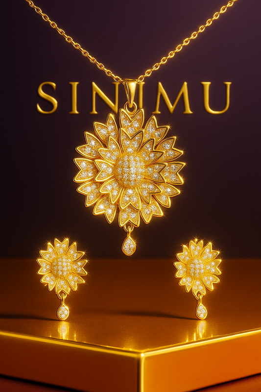 SINIMU – Lunaria Blossom Set with Gold-Plated Floral Design & Diamond Accents