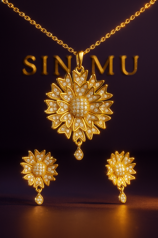 SINIMU – Lunaria Blossom Set with Gold-Plated Floral Design & Diamond Accents