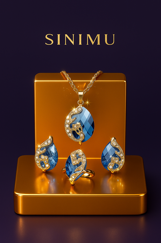 SINIMU Opulent Blue Teardrop Jewelry Set - Gold Necklace for Women with Elegant Design Adjustable