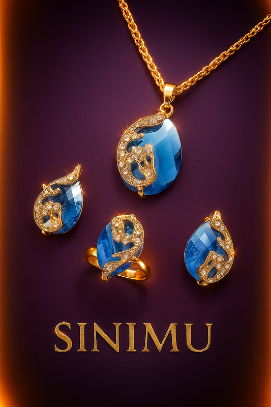SINIMU Opulent Blue Teardrop Jewelry Set - Gold Necklace for Women with Elegant Design Adjustable