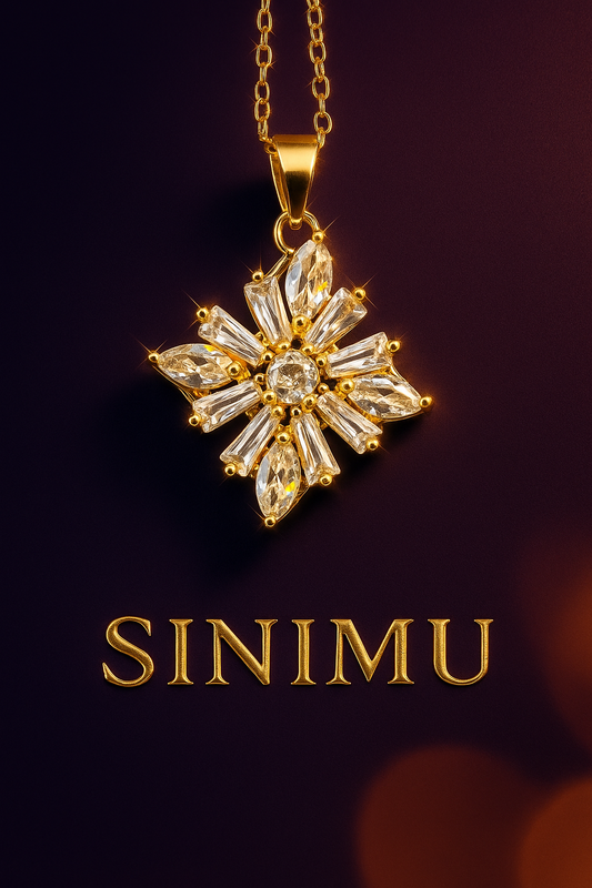 SINIMU Stellar Bloom Pendant Necklace with Gemstone Starburst