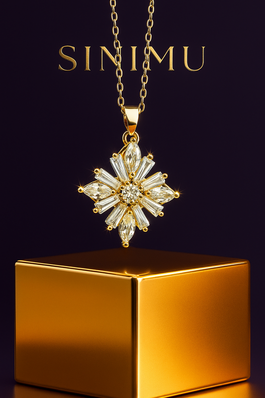 SINIMU Stellar Bloom Pendant Necklace with Gemstone Starburst