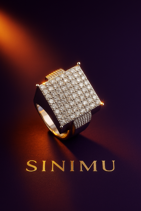 SINIMU – Silver Grid Signet Ring | Pavé Square-Faced 2 Adjustable