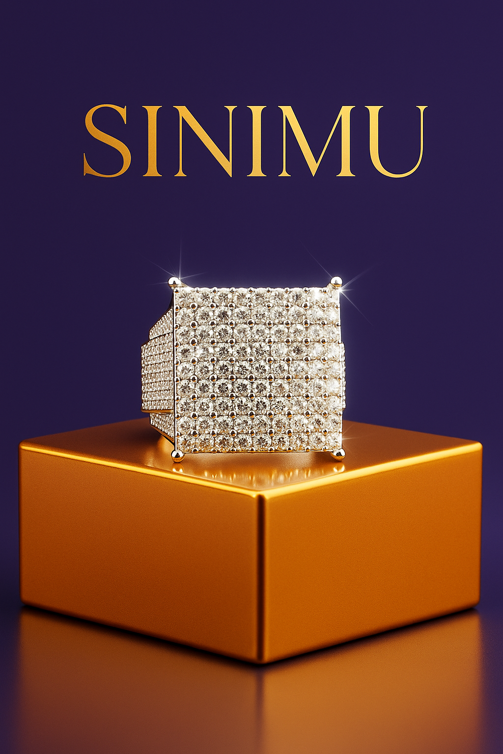 SINIMU – Silver Grid Signet Ring | Pavé Square-Faced 2 Adjustable