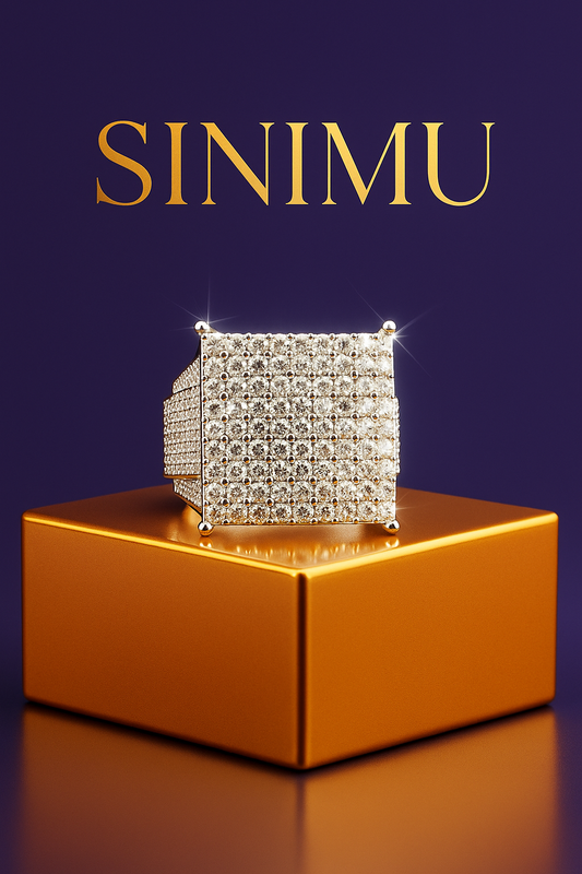 SINIMU – Silver Grid Signet Ring | Pavé Square-Faced 2 Adjustable