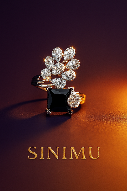 SINIMU – Regal Bloom Crest Ring | Square-Cut 2 Adjustable