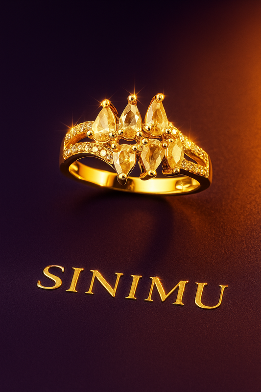 SINIMU – Scarlet Bloom Ring | Ornate Gold-Plated Ring 3 Adjustable