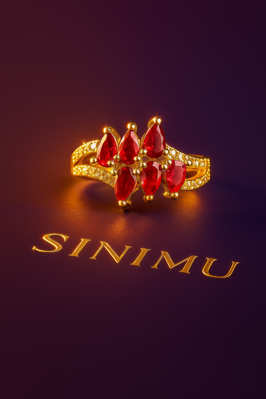 SINIMU – Scarlet Bloom Ring | Ornate Gold-Plated Ring 2 Adjustable