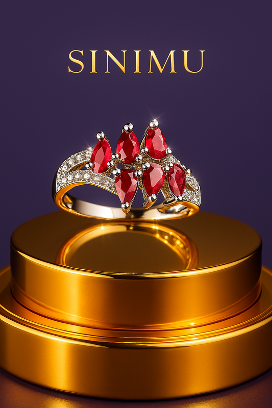 SINIMU – Scarlet Bloom Ring | Ornate Silver-Plated Ring 3 Adjustable