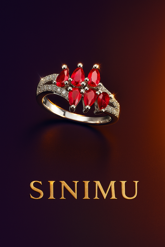 SINIMU – Scarlet Bloom Ring | Ornate Silver-Plated Ring 3 Adjustable