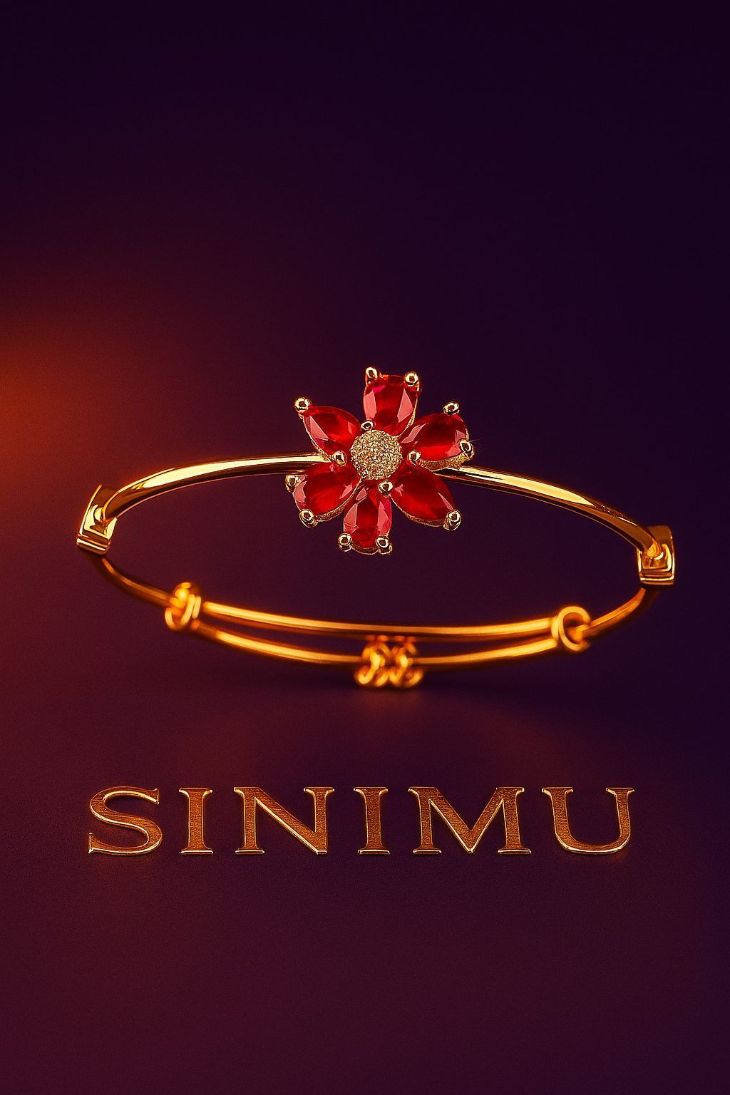SINIMU Scarlet Bloom Bangle - Gold-Plated Floral Bangle Jewelry Elegance 4 Adjustable