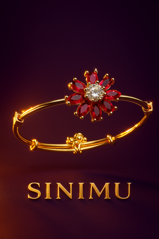 SINIMU Scarlet Bloom Bangle - Gold-Plated Floral Bangle Jewelry Elegance 4 Adjustable