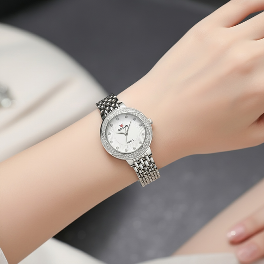 Sinimu Luxury Women's Watch with Crystal Accents - Elegant Sliver