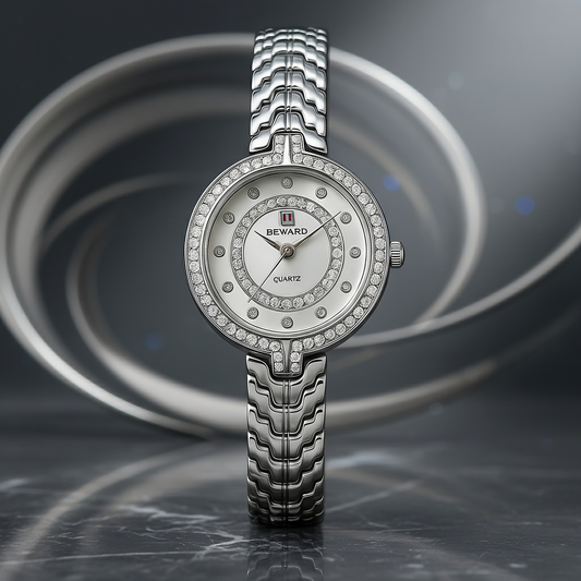 Sinimu Luxury Women's Watch with Crystal Accents - Elegant Sliver