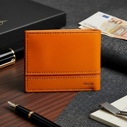 SINIMU Leather Wallet – Signature Stripe Design for Men in Brown Colors