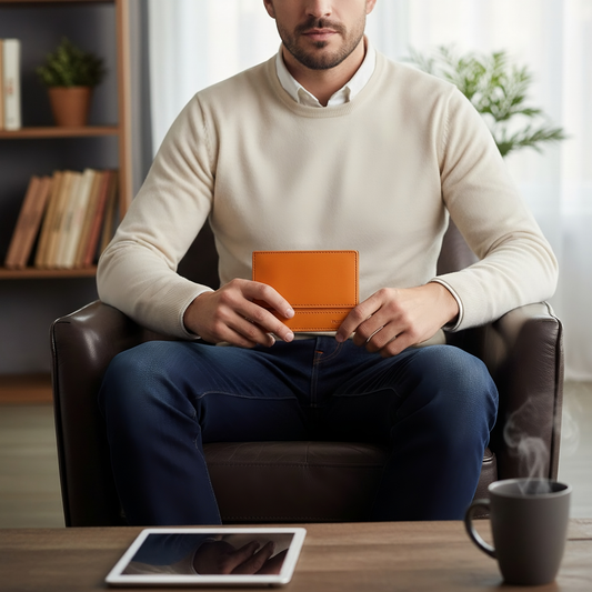 SINIMU Leather Wallet – Signature Stripe Design for Men in Brown Colors