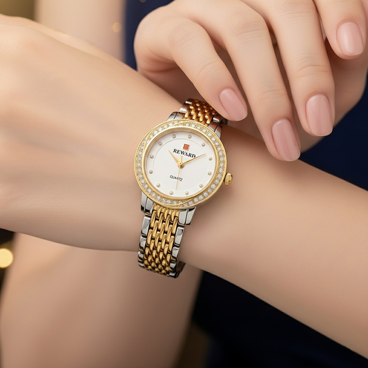 Sinimu Luxury Women's Watch with Crystal Accents - Elegant Gold and Sliver