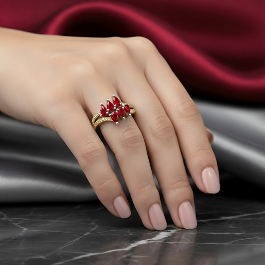 SINIMU – Scarlet Bloom Ring | Ornate Gold-Plated Ring WOMEN Adjustable