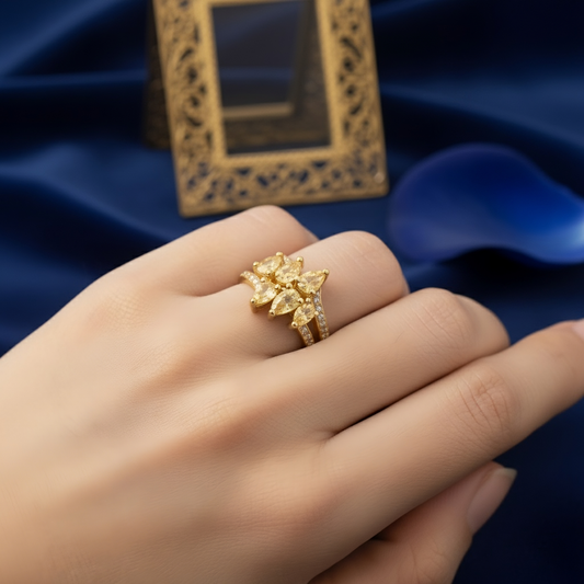 SINIMU – Scarlet Bloom Ring | Ornate Gold-Plated Ring WOMEN Adjustable