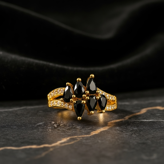 SINIMU – Scarlet Bloom Ring | Ornate Gold-Plated Ring Adjustable