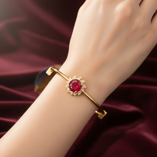 SINIMU Scarlet Bloom Bangle - Gold-Plated Floral Bangle Jewelry Elegance Adjustable