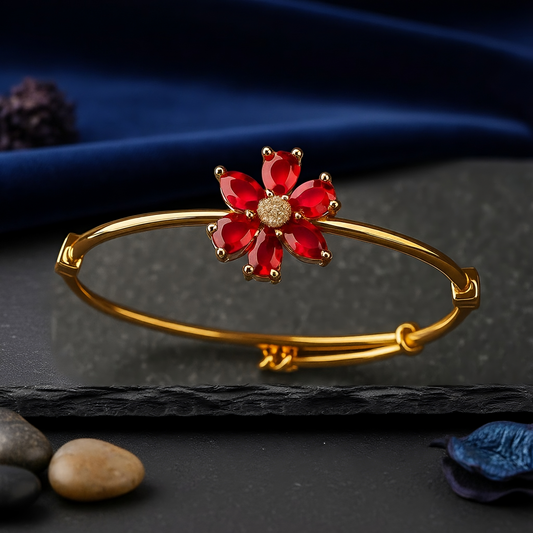 SINIMU Scarlet Bloom Bangle - Gold-Plated Floral Bangle Jewelry Elegance  Adjustable