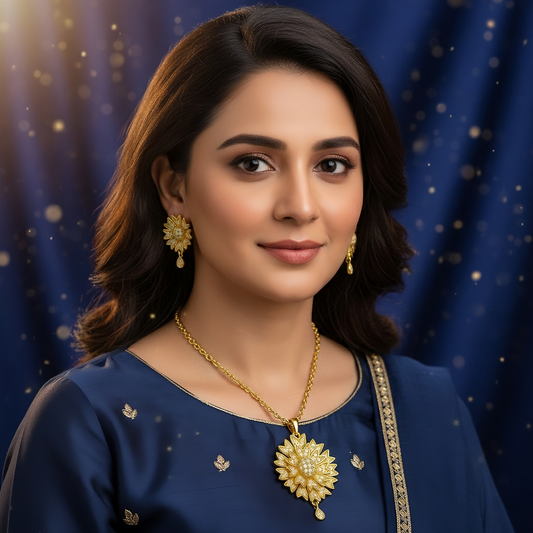 SINIMU – Lunaria Blossom Set with Gold-Plated Floral Design & Diamond Accents