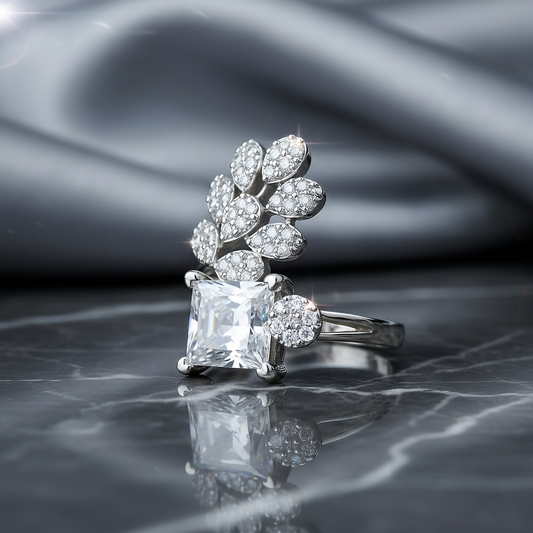 SINIMU – Regal Bloom Crest Ring | Square-Cut Adjustable